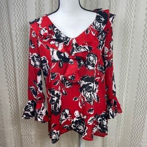Jones New York Signature Floral Top Red Black